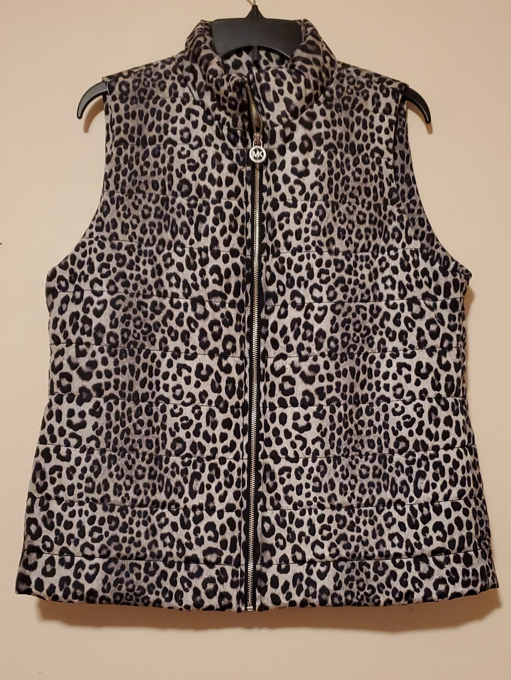 Michael Kors Leopard Print Puffer Vest in Black and Gray